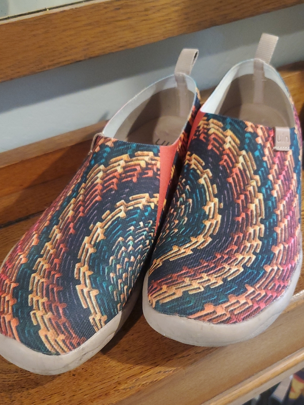 UIN Women's Slip-On Sneakers in Teal, Orange, Yellow Multi